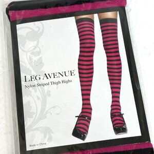 *Leg Ave #6005 Thigh High Fuschia Dark Pink & Black Stripe NWT NOS